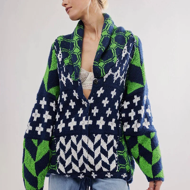 

Women's Autumn Spring Winter Top Sweater Knitted Lapel Print Long Sleeve Simple Comfortable Loose Casual Soft Versatile Skinny
