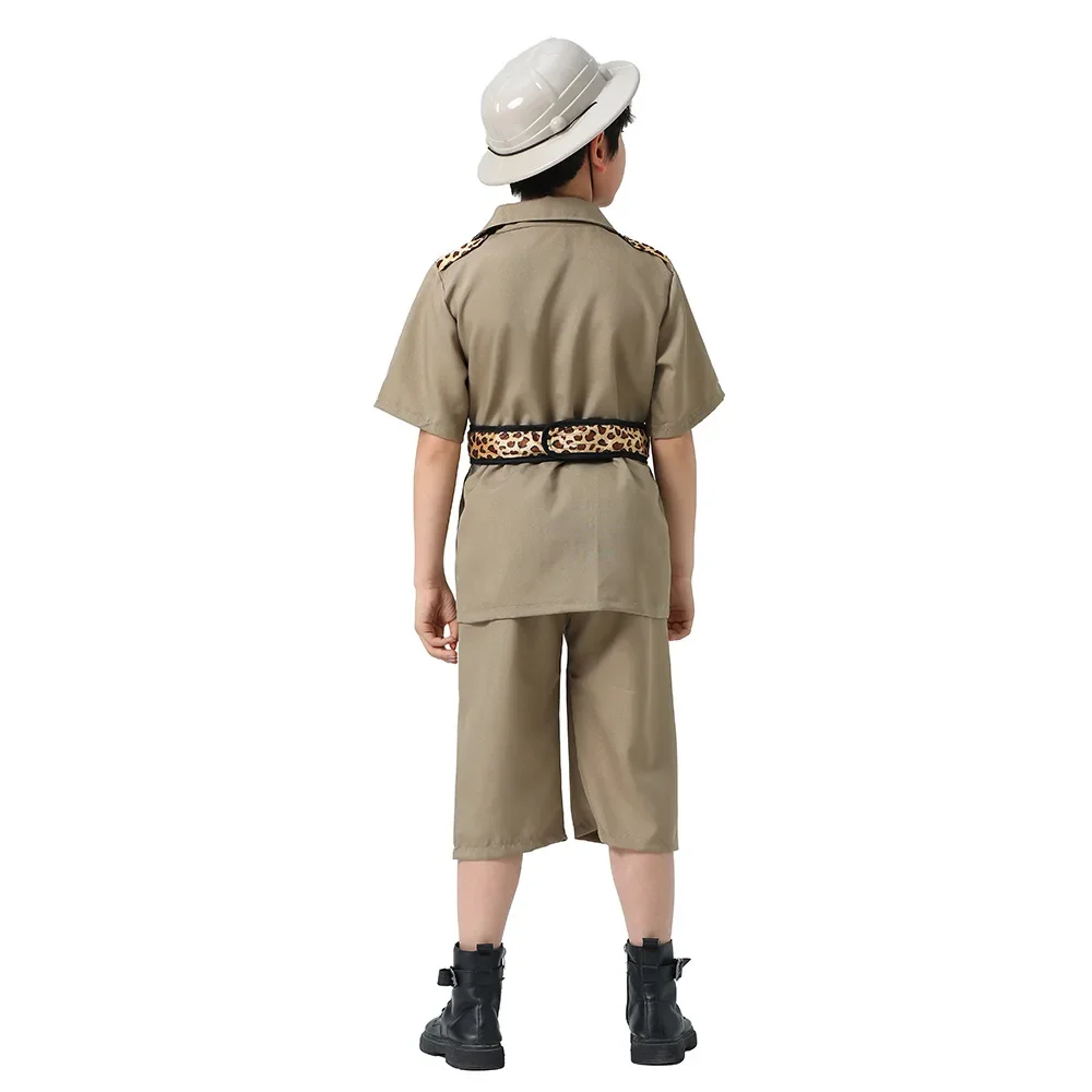 Sydanne Kids Jungle Explorer Wildlife Ranger Cosplay Costume Boy Gray Top Pants Suit Party Performance Costume Halloween Costume