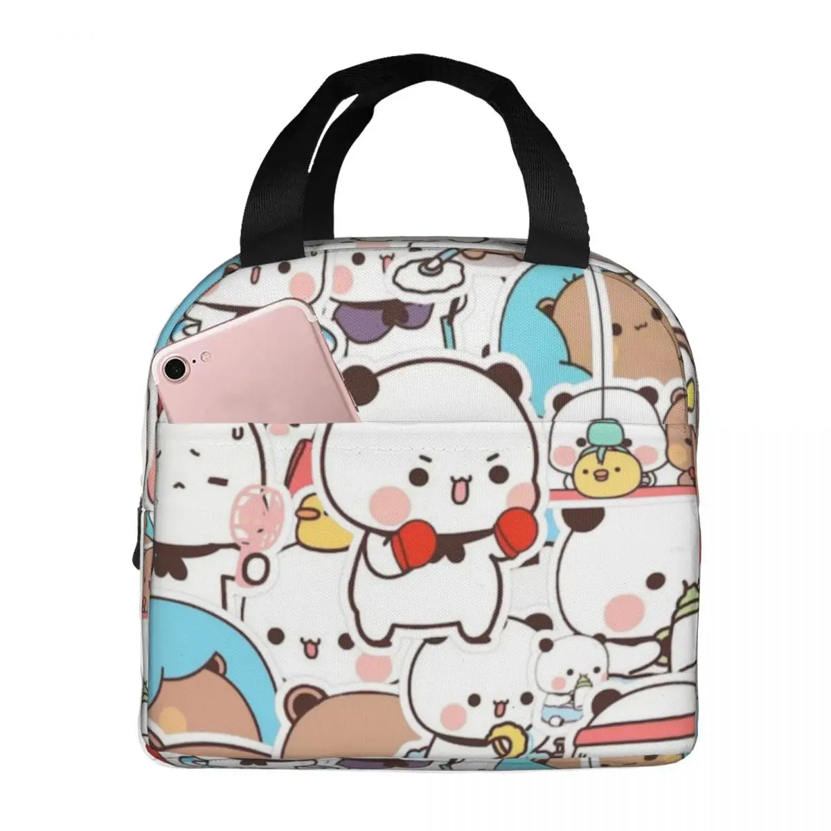 Panda Bear And Brownie True Love BUBU DUDU Couple Insulated Lunch Bag for Outdoor Picnic Portable Cooler Thermal Bento Box