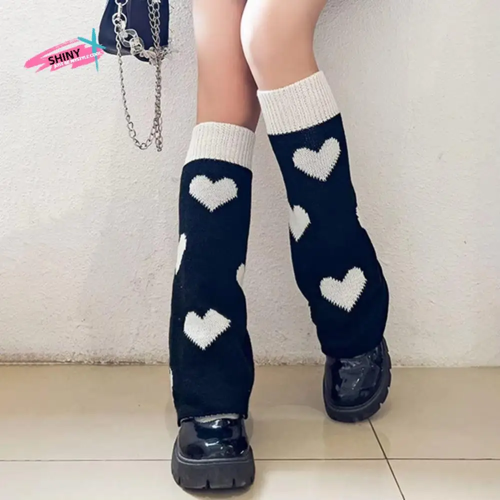 Knitted Flare Punk Style Leg Warmers Gothic Cross Heart Design Knitted Socks Star Pattern Loose Fit Leg Cover Socks Lolita Style