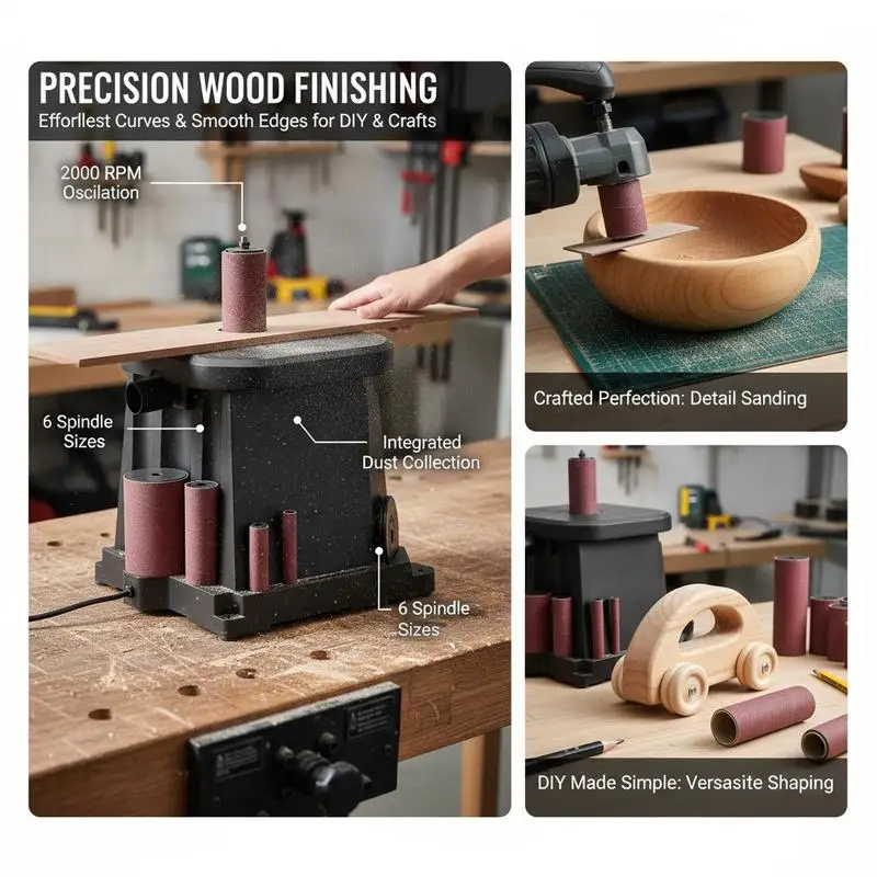 Wood Sanding Machine 18.1 x 15.6 x 15.6 Inch For Furniture Finishing Crafts Sanding DIY Woodworking 2000RPM Benchtop Oscillating 0.59 Inch Stroke 6 Sleeves Dust Connection Port Professional Woodworking Tool