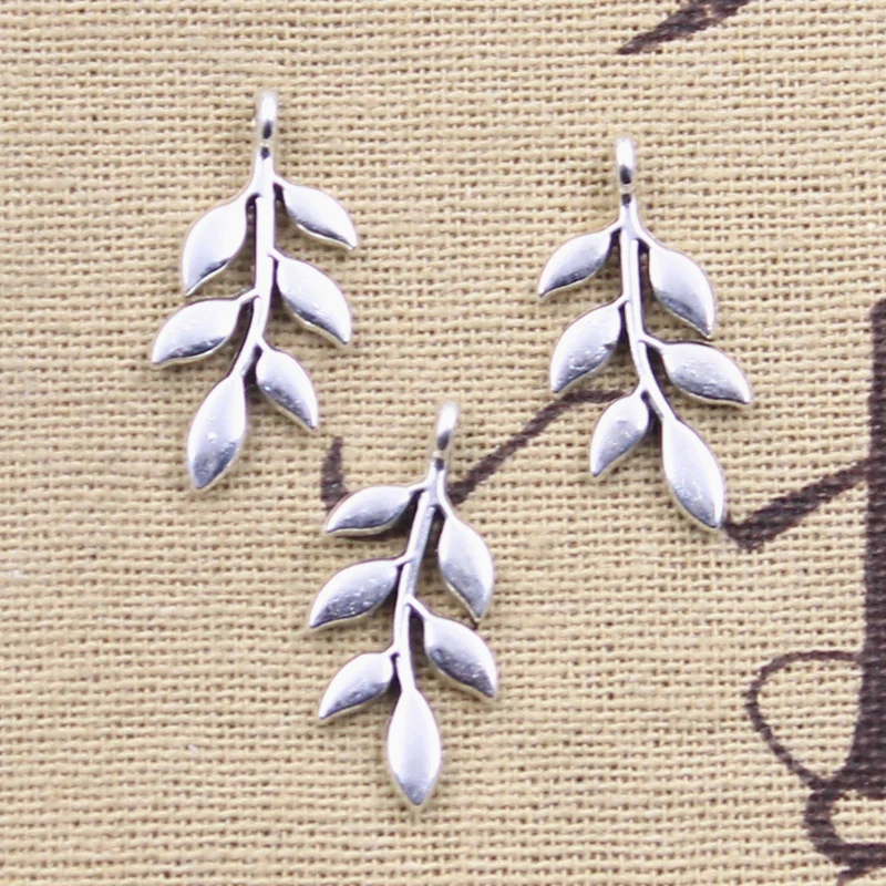 20pcs Charms Tree Branch Leaf 24x11mm Antique Silver Color Pendants Making DIY Handmade Tibetan Finding Jewelry