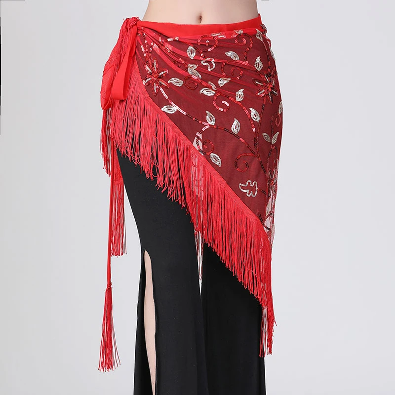 Performance Belly Dance Hip Scarf Skirt Sexy Beaded Tassel New Oriental Dance Practice Waist Scarf Wrap Hip