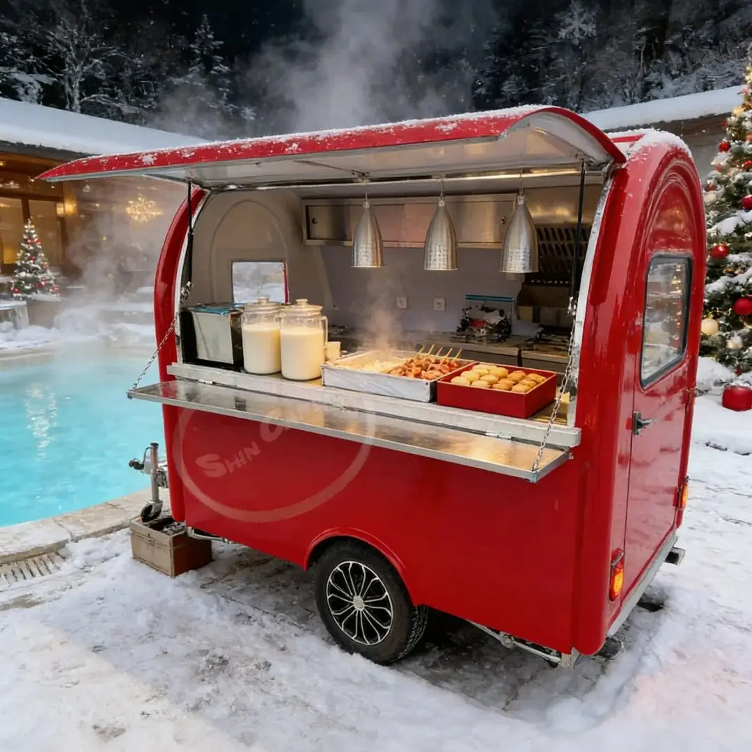 

Red Fiberglass Food Truck Trailer Mobile Catering Cart for Commercial Street Food Vending