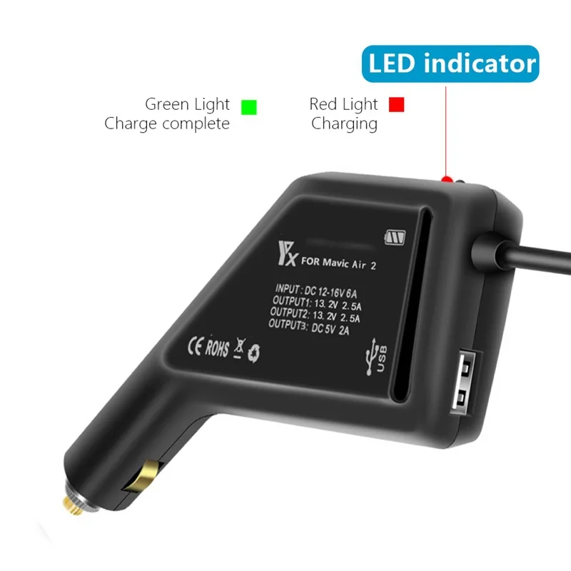 YX Car Charger for DJI Air 2S/Mavic Air 2 Charging Hub for Two Batteries & Remote Control DJI Mavic Air 2 Drone Accessories view 5