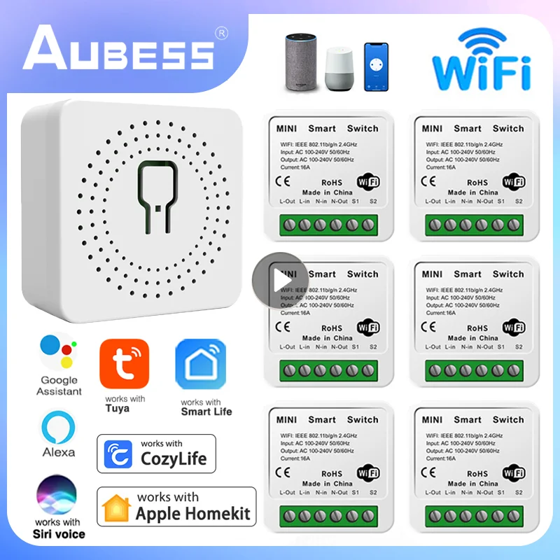 

Aubess Mini Smart Wifi 16A Switch Wireless Light Switches Smart Home Control With Tuya Smart Life Alexa Alice Google Home