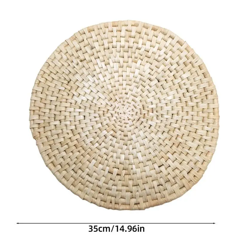 E8BD Simple Natural Grass Weave Accent Decors Delicate Grass Rattan Tassels Flower Tray  Wall Decorations for Bedroom