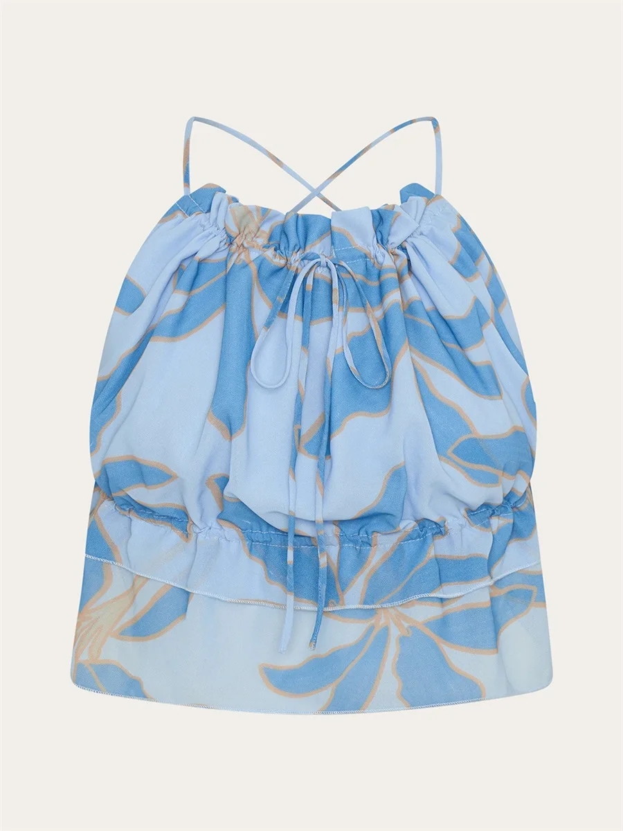 Ensemble jupe 2 pièces à volants Y2K pour femmes, haut caraco à nouer dans le dos, jupe longue fluide à plusieurs niveaux, style Boho froncé, tenues de plage
