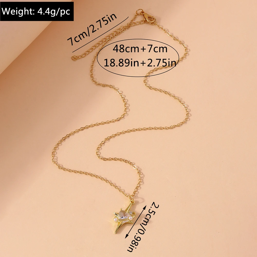 Aihua Exquisite Y2K Gold Farbe Kristall Sonne Mond Sterne Halsketten für Frauen Koreanische Temperament Schlüsselbein Kette Geburtstag Schmuck Geschenk – Detail 15