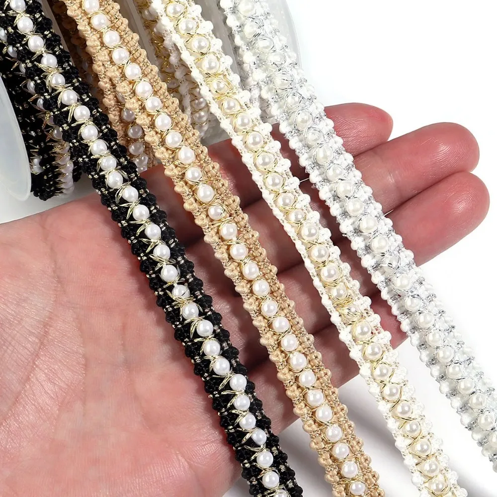 2yard/lot DIY Sewing Pearl Bead Lace Ribbon Dress Skirt Sewing Solid Color Wrapping Gift Ribbons Handmade Fabric Trim Ribbons