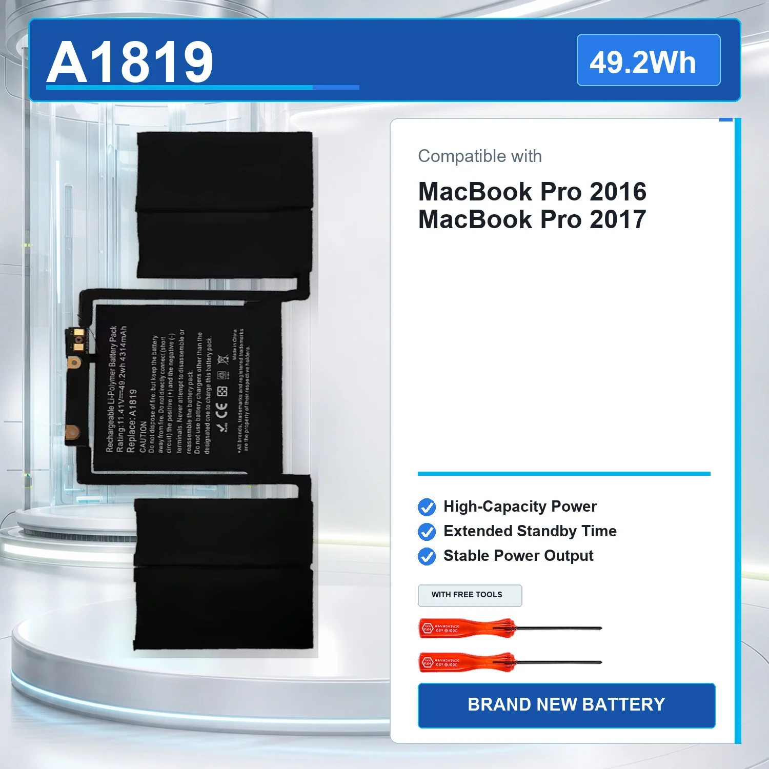 A1819 49.2Wh 11.41V Laptop Battery For Apple Macbook Pro 13 Touch Bar A1706 2016 year
