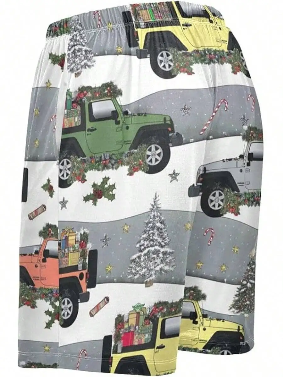 

Mens Christmas Jeep Print Sleep Shorts Soft Pajama Pants With Pockets Relaxed Fit S-2XL