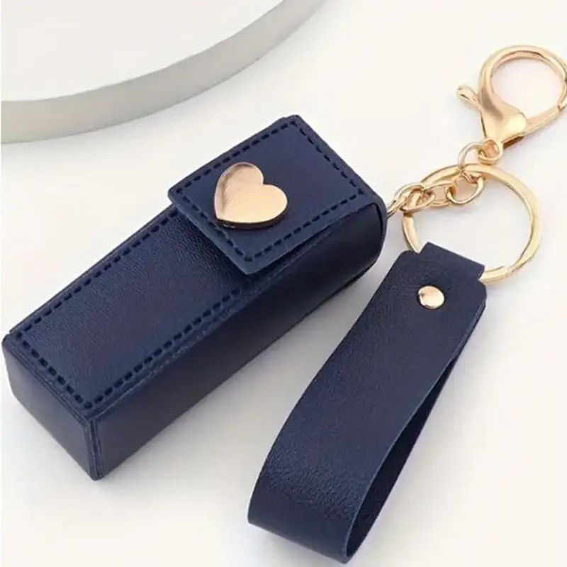 1PCS PU Leather Lip Balm Bag Keychain Holder Protective Cover Mini Portable Key Bag Lipstick Earphone Storage Bag NEW