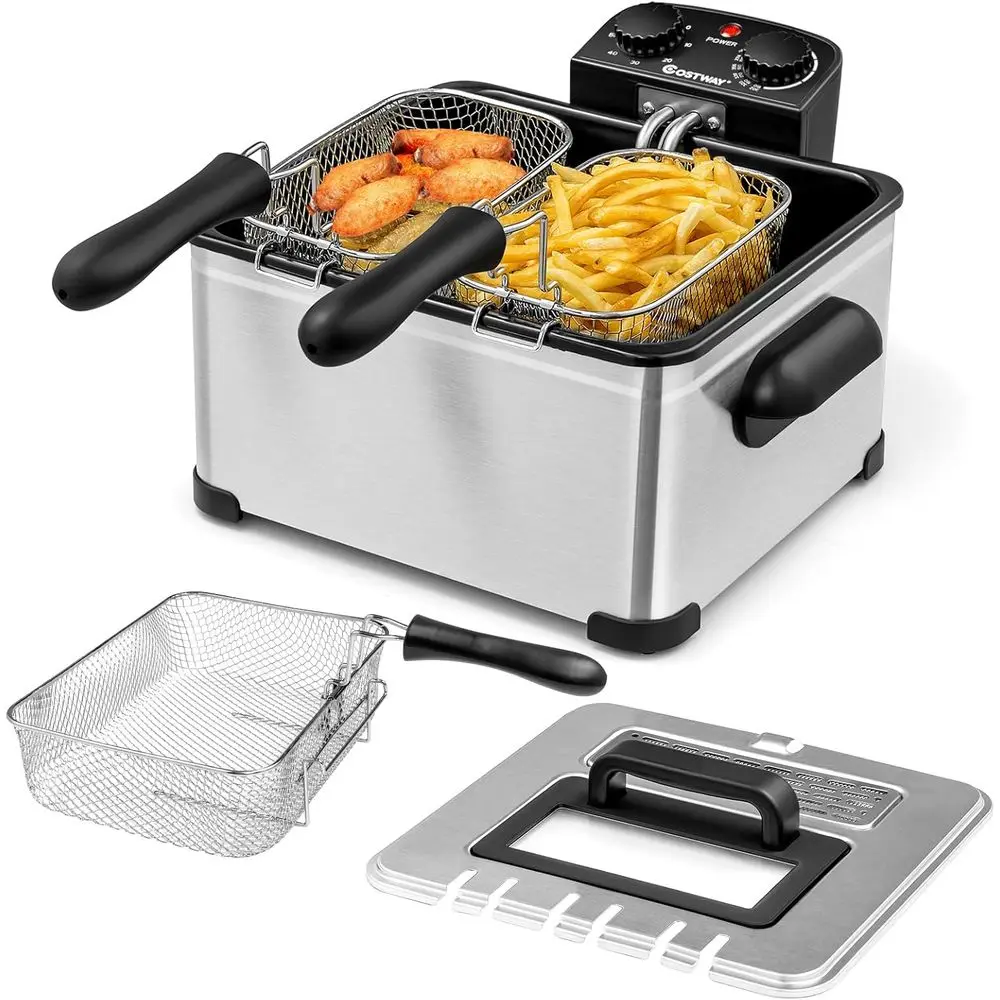

5L Deep Fryer with Basket, 1700W Electric Oil Fryer, Lid, Viewing Window, Adjustable Timer, Temperature Control, Ideal for Home