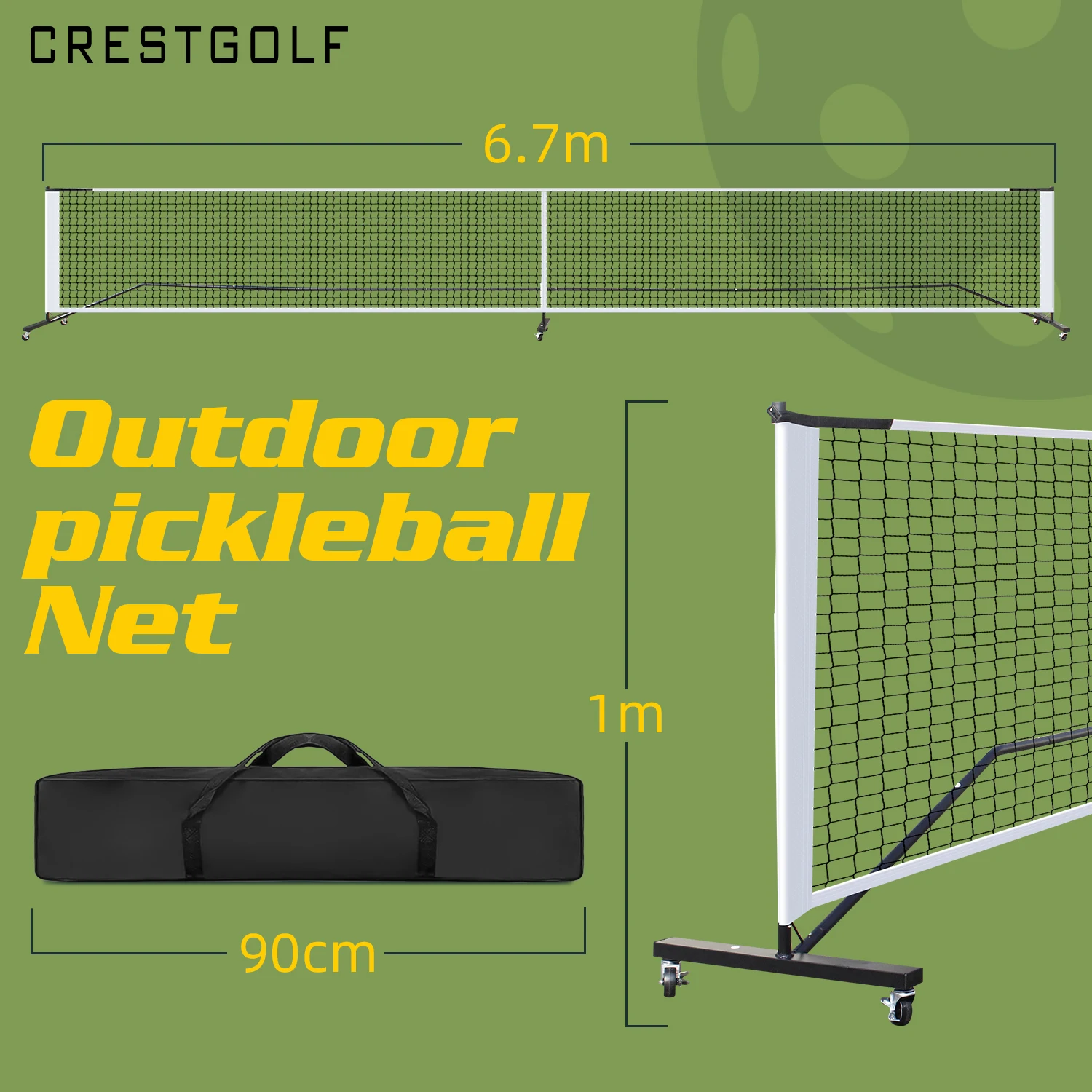 Pickleball Net Set with Wheels Outdoor Portable Pickleball Paddle Net with Bag Training Practice