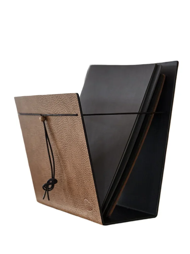 

Leather-covered book and magazine storage rack file storage basket wall-mounted desktop organization storage rack