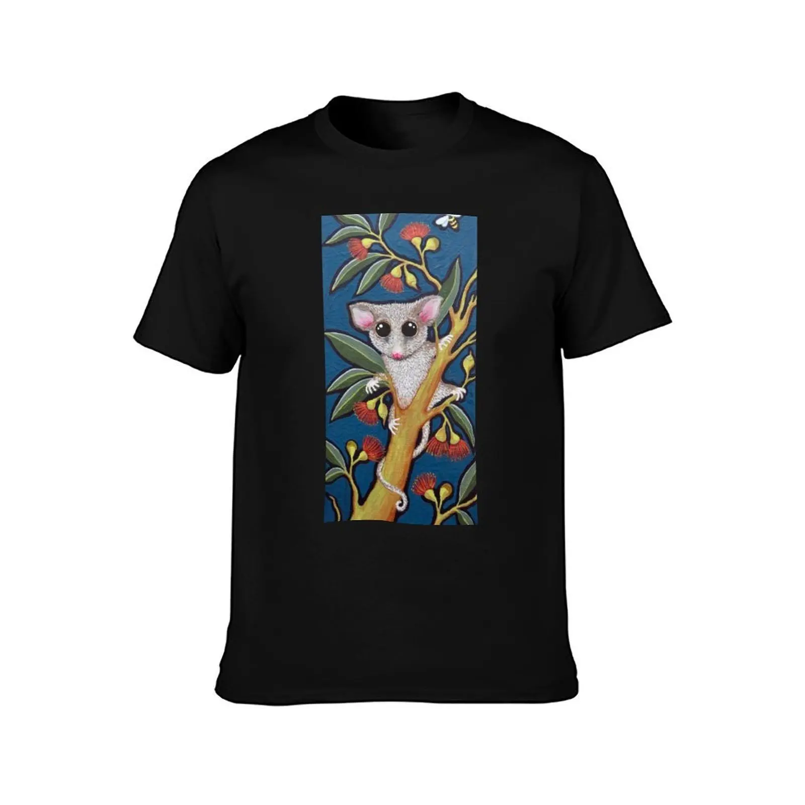 Pygmy Possum and Red Gum Blossoms T-Shirt Worker Basic Short Sleeve Tee T-Shirt