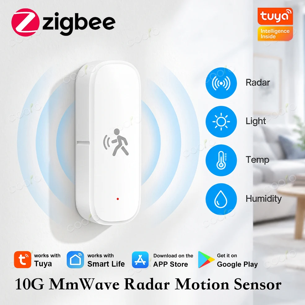 Tuya Zigbee 4-in-1 Motion Sensor 10G MmWave Radar Human Detector with Luminance Temperature Humidity Sensor for Zigbee2MQTT