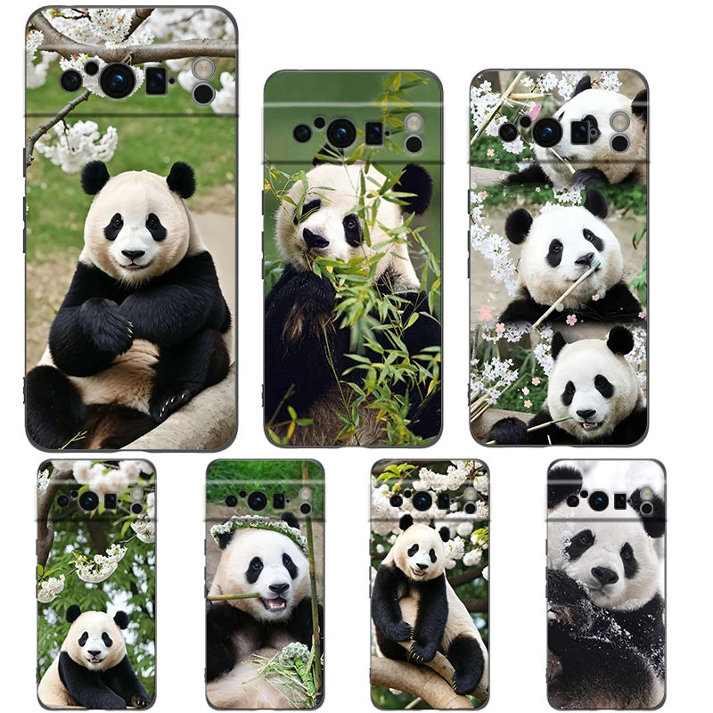 Phone Case For Google Pixel 9 8 8A 7 7A 6 Pro XL 6A 5G Black Soft Shockproof Back Cover TPU Shell Fubao panda