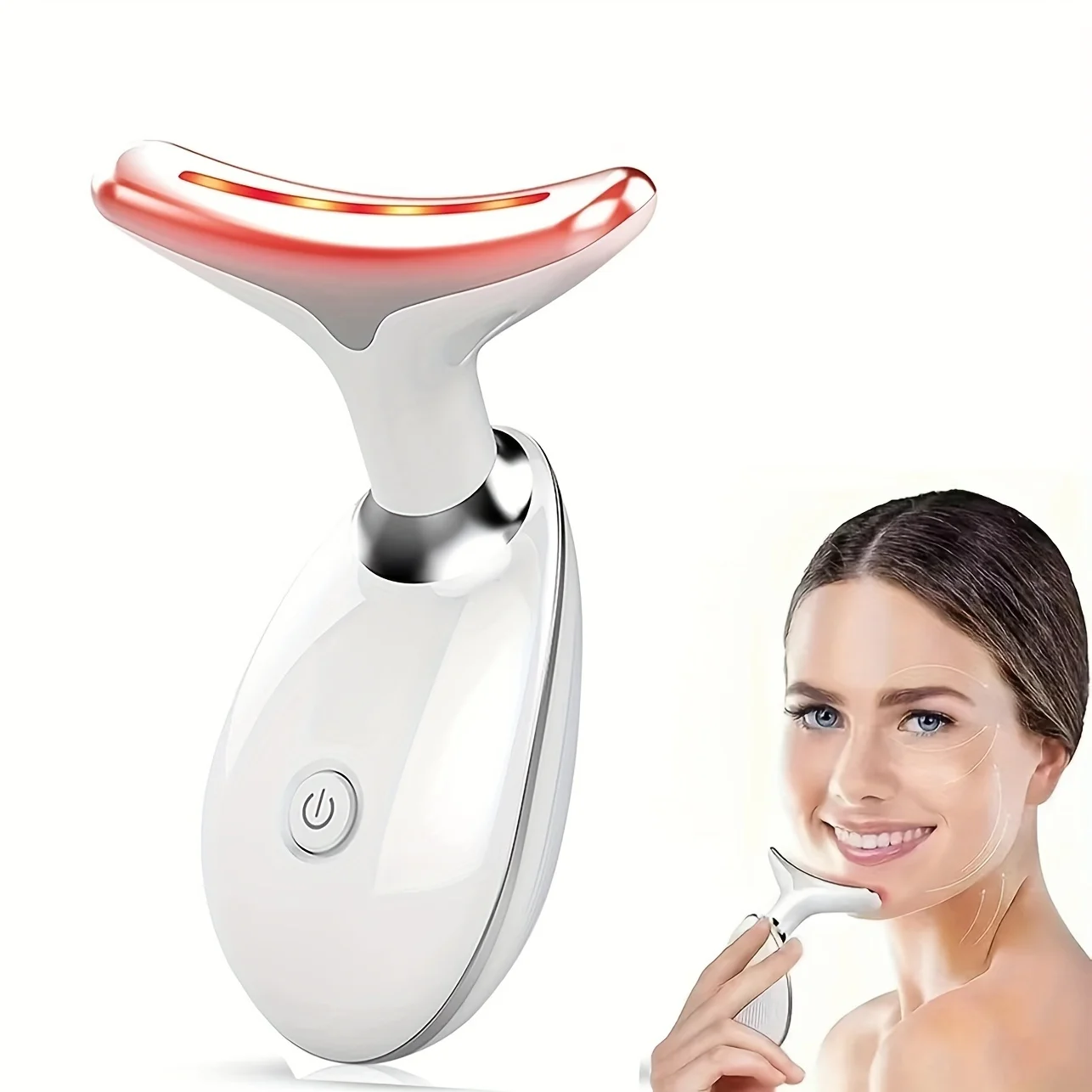USB Rechargeable Neck & Face Beauty Massager 7 Colors LED Light Therapy Vibration Skin Care Device for Home Use