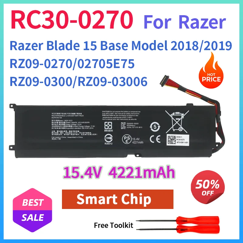 

15.4V 65Wh RC30-0270 Replacement Laptop Battery for Razer Blade 15 Base Model 2018 2019 RZ09-0270 RZ09-0300 New Notebook Battery