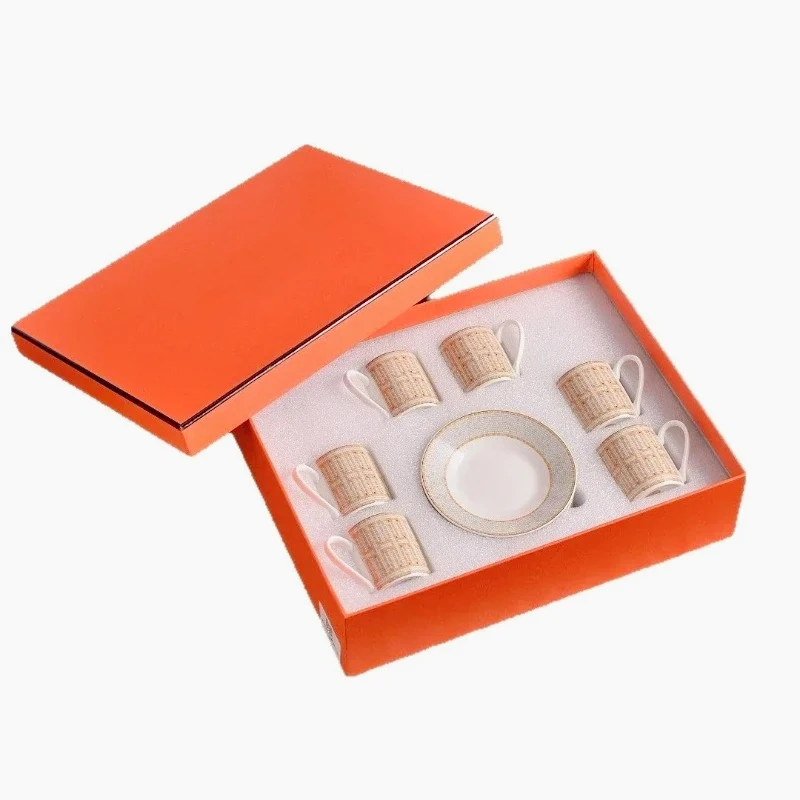 

Creative Mosaic Ceramic Small Cup Saucer 60ml Turkish Espresso Coffee Cup Gold Silver 6 Teacup Gift Box Set