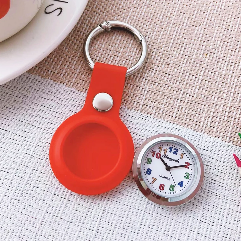 children boys students women men Silicone Keychain pocket Watch Detachable Dial Durable Quiet Case Hiking Backpack Keyring clock