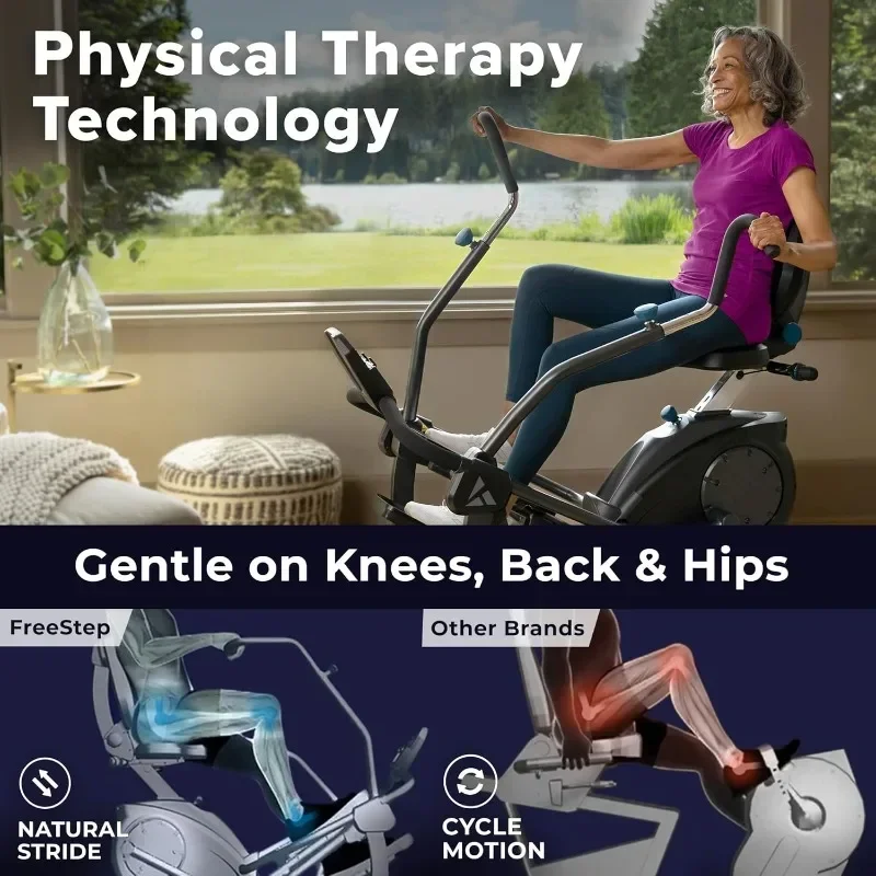 Recumbent Cross Trainer Stepper - Zero-impact Workout with Patented Physical Therapy Stride Technology and Quiet Operation