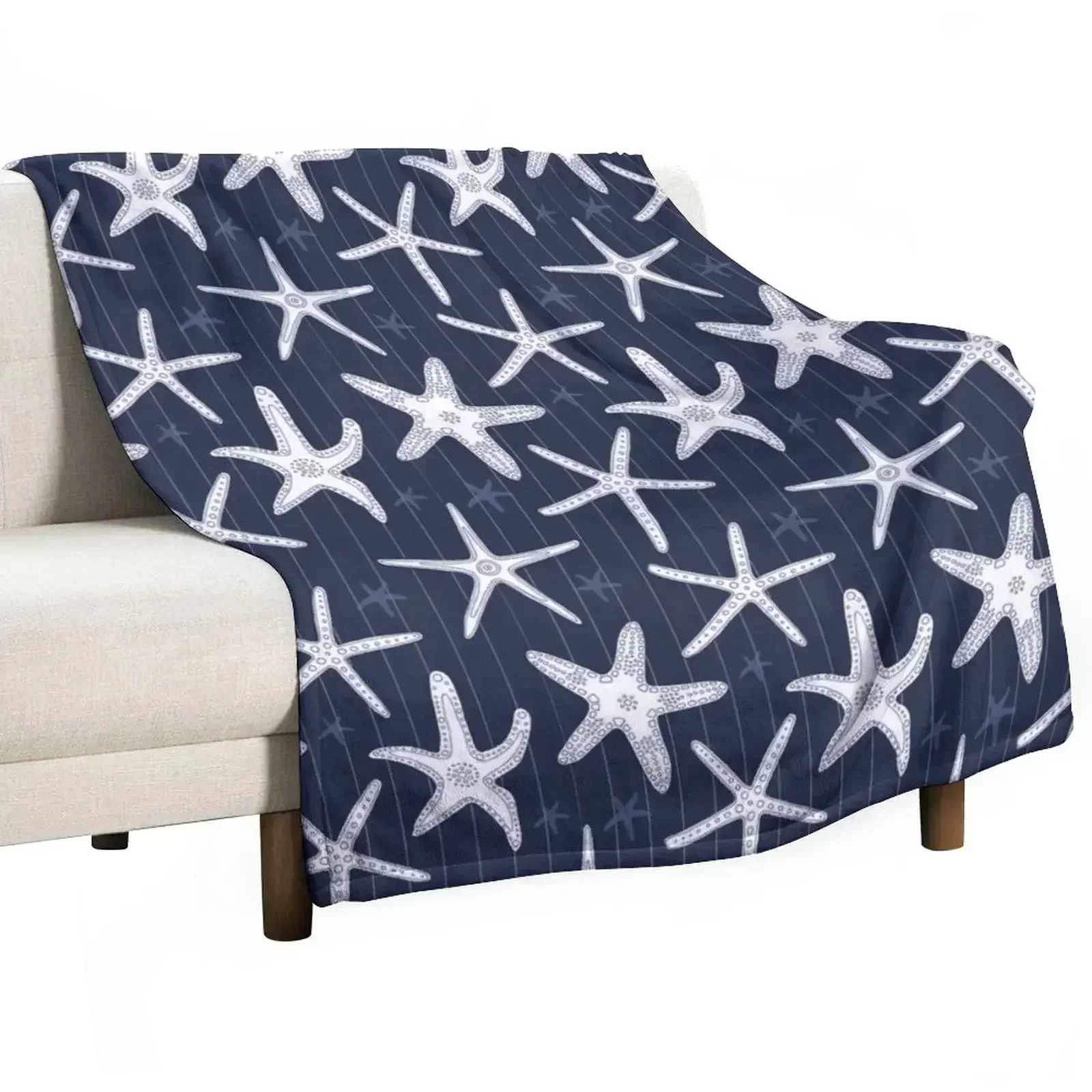Hamptons Ocean Sea Star Starfish Striped Pattern Throw Blanket Decorative Sofa Bed covers Large Custom Decorative Throw Blankets