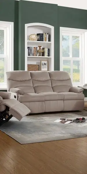 

Light Brown Velvet 3-Seater Manual Recliner Sofa with Plush Armrest