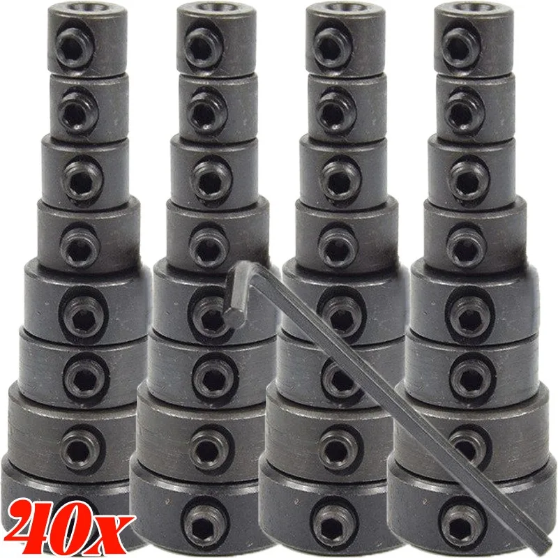 

3mm-16mm Drill Stoper Collar Set Stopper Wheel Collar with Hex Wrench Ajustable Positioner Hole Guide Woodwork Precise Drilling