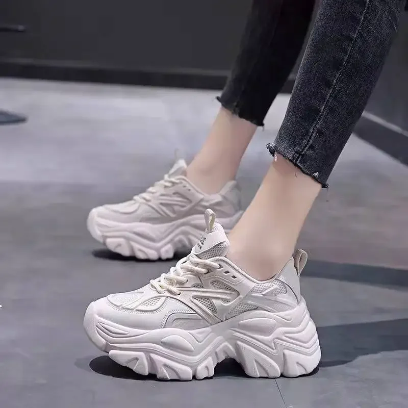 Zapatos de plataforma de verano para mujer, Zapatillas de malla con cordones cómodos a la moda, zapatos para caminar que combinan con todo, zapatos