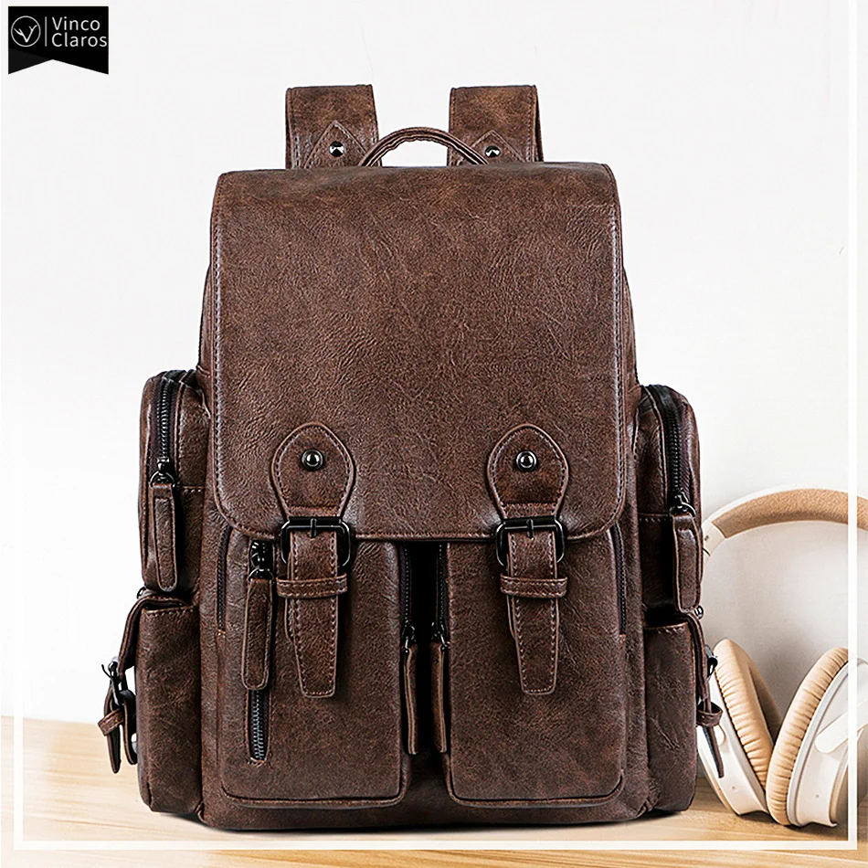 Mochila Vintage de cuero suave para hombre, bolsa de viaje impermeable para ordenador portátil, negocios de lujo, s Urban 15,6