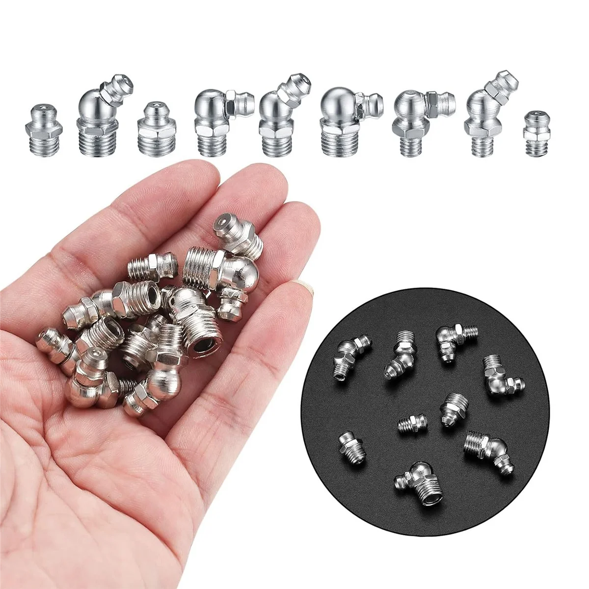 Metric graxa Fitting Kit, graxa hidráulica, Zerk sortimento para graxa angular, mecânica, M6, M8, M10, 45, 90 graus, 60pcs