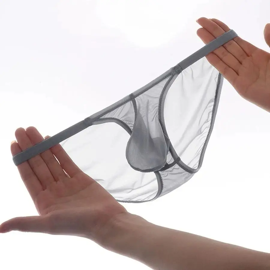 

MEN Underwear Large Pouch briefs low waisted ultra-thin ice silk fully transparent A860