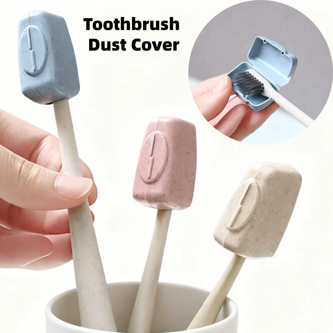 YS00270 (1)-4-Pack Wheat Straw Toothbrush Head Storage Covers - Portable Travel Dental Protective Caps