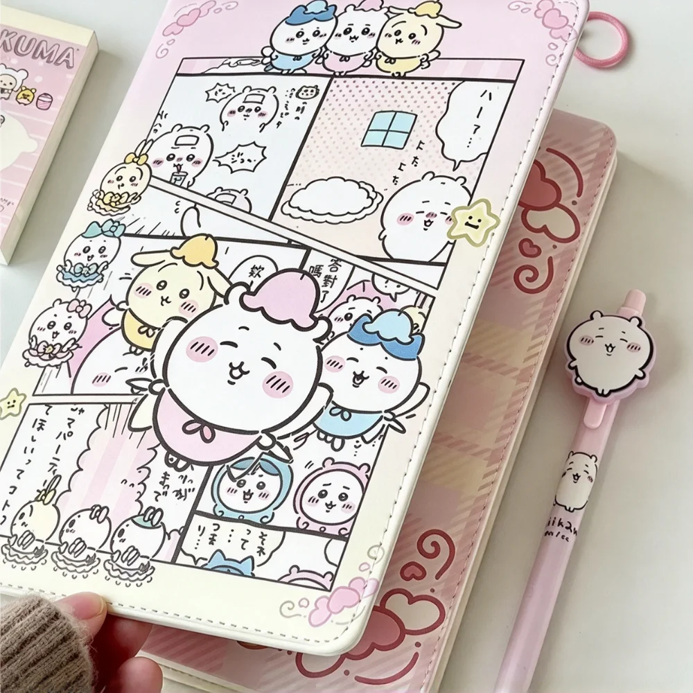 New Chikawa PU Leather Thickened Notebook Cute Colorful Painted Inner Pages Student Journal Kawaii School Supplies