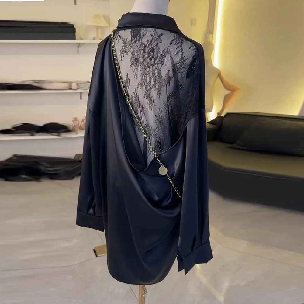 2025 new sexy pure desire cardigan backless lace loungewear nightgown high sense loose and thin pajamas women