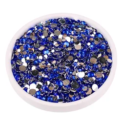 2mm-6mm,5 dimensioni, colore blu reale rotondo Non Hotfix Glitter Bling argento Flatback strass colla su perline Nailart gemme per unghie fai da te