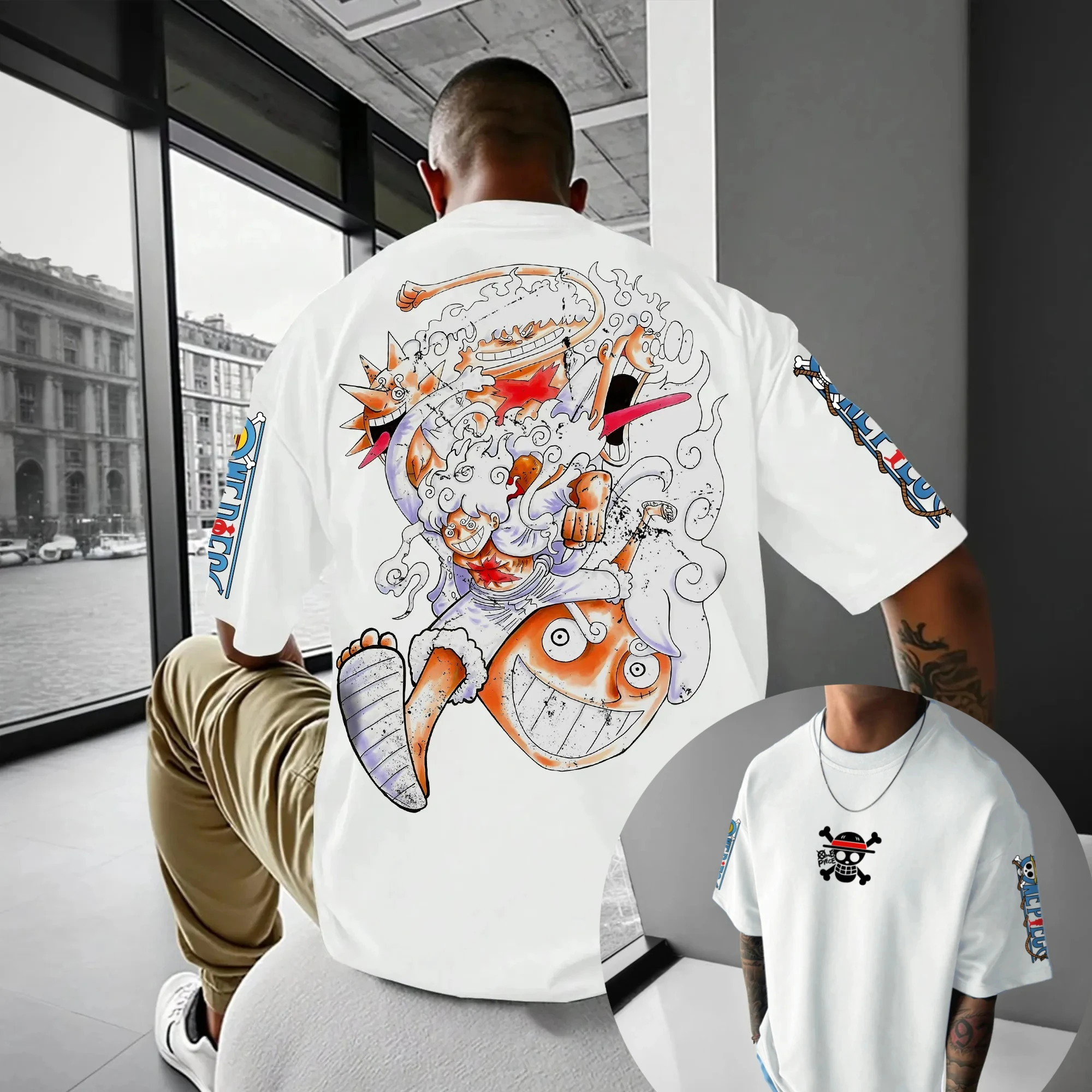 

ONE PIECE Hot Blood Anime Luffy Print Men's and Women's Summer Fashion Street Casual Loose TShirt, Hoodie, Shorts and Sweatpants