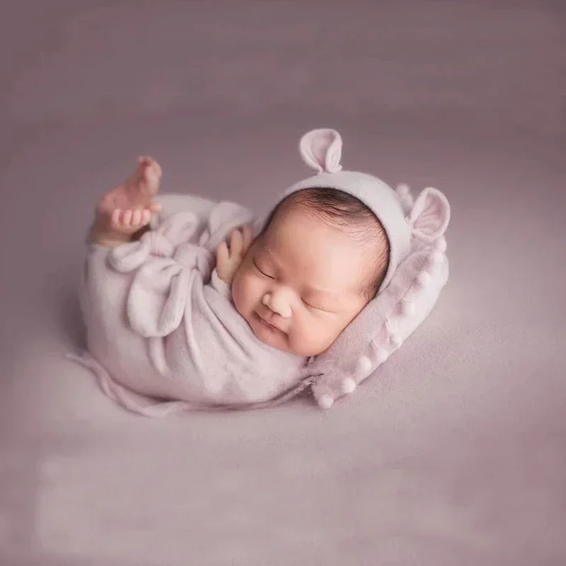 3pcs Bear Ear Hat Swaddle Wrap Pom Pom Pillow Set Soft Fabric Posing Outfit Accessory For Indoor Studio Portrait Shooting Props