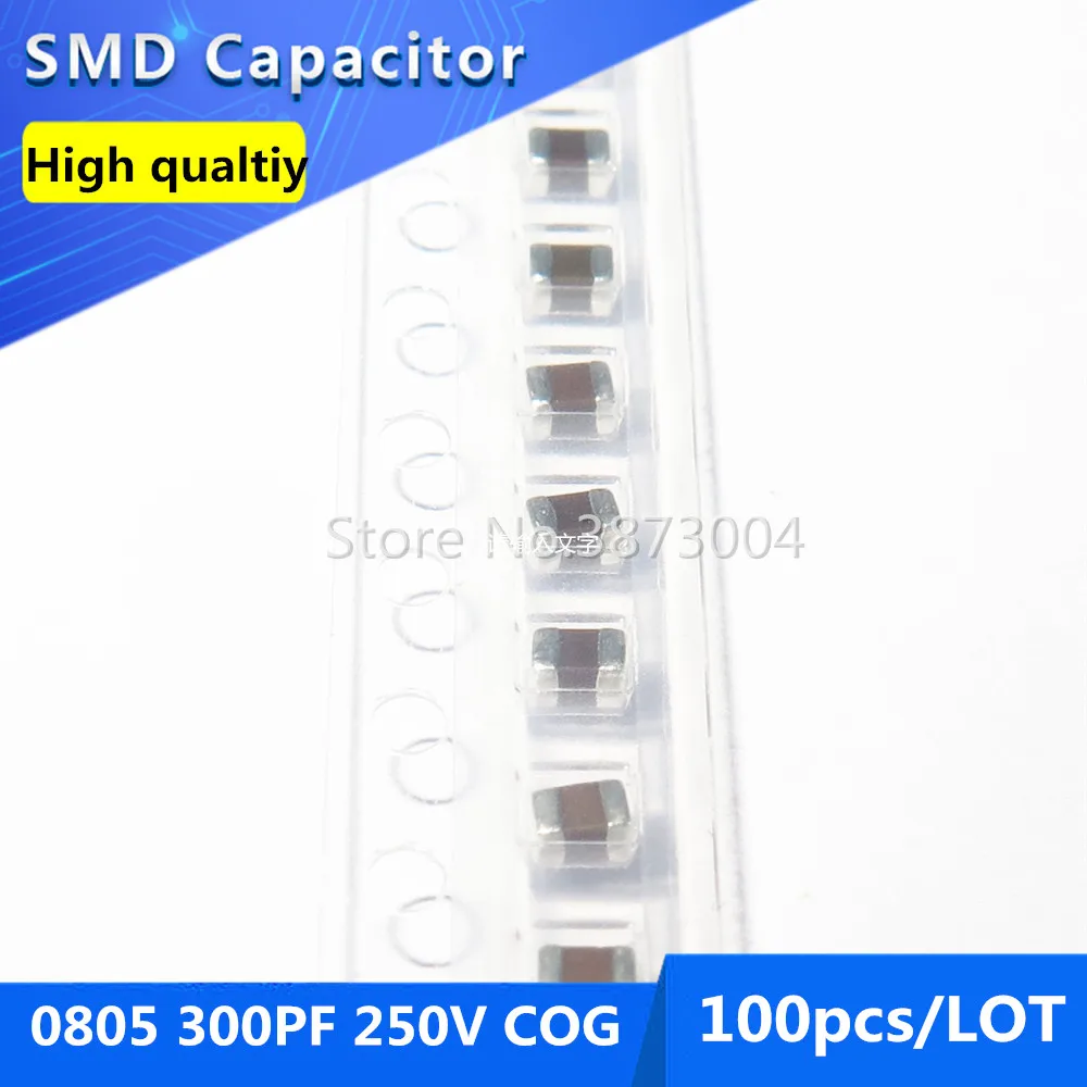 100pcs 0805 300PF 0.3nF C0G/NPO 250V 5% Chip de filme grosso Capacitor cerâmico multicamadas