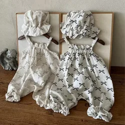 2025 Summer New Baby Sleeveless Romper Cotton Breathable Infant Boy Girl Cute Bow Print Jumpsuit Newborn Toddler Clothes 0-24M