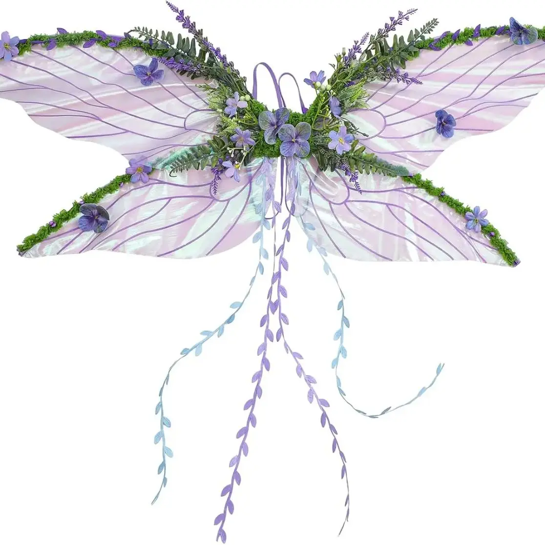 Ailes de fée violettes pour adultes, ailes de papillon, ailes d'elfe de forêt avec fleurs violettes, feuilles et vignes, jeu de rôle pour séance photo