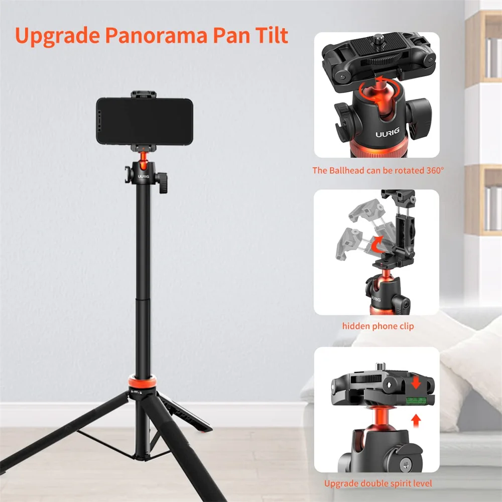 UURIG Extend Livestream Tripod Stand 52inch Tripod w Phone Holder For Iphone Android Vertical Shooting Phone DSLR Camera Tripods