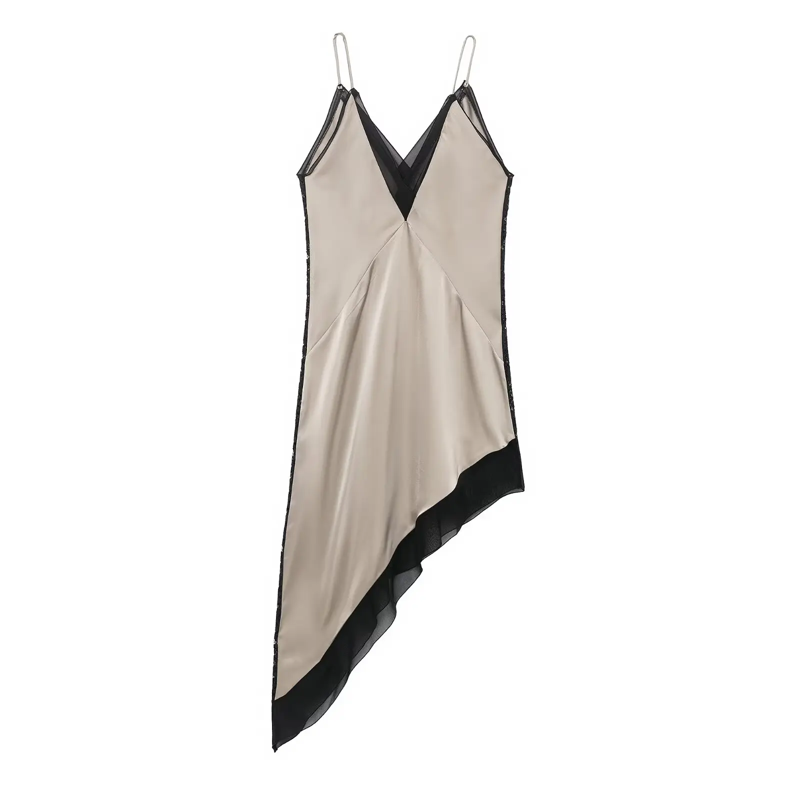 Sukienka midi asymetryczna z satyny BSAY, damska moda jesień-zima, nowa seksowna sukienka na ramiączkach z dekoltem w serek, francuski szyk, odzież wieczorowa dla kobiet.