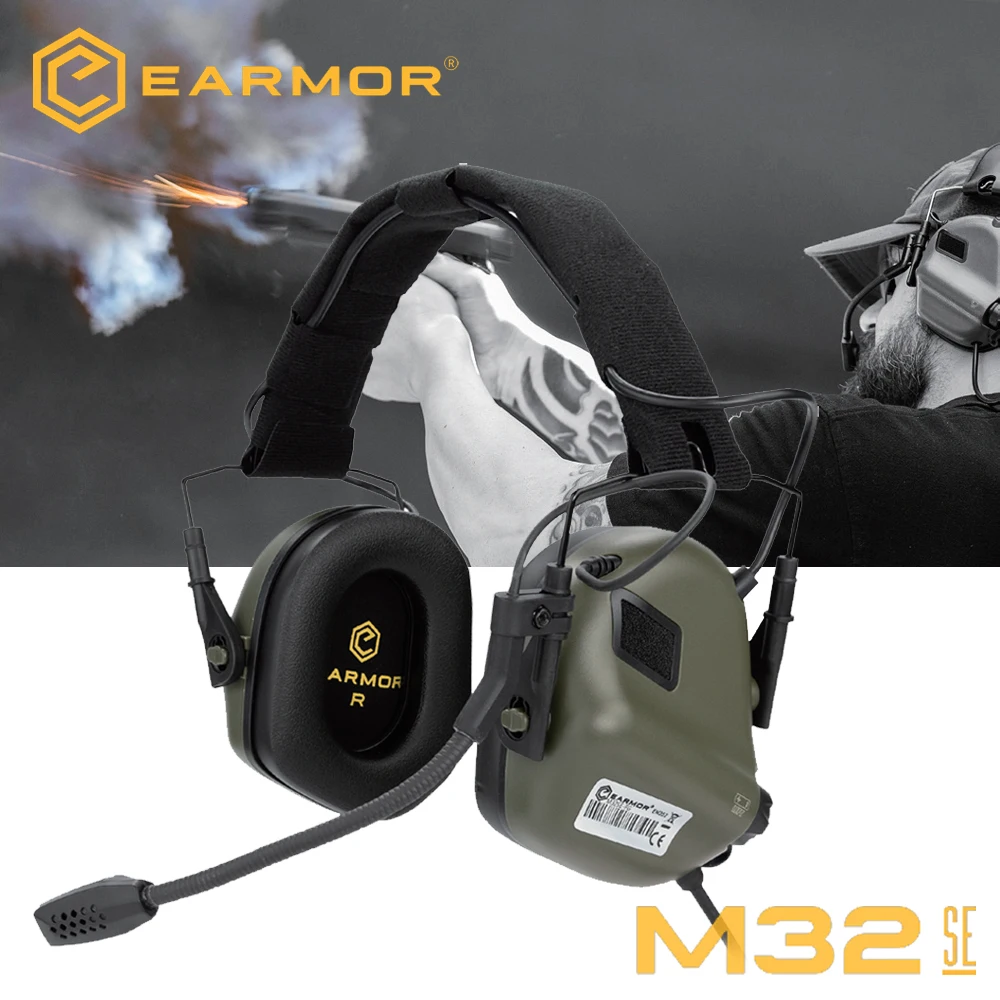 EARMOR M32 SE Penutup Telinga Pelindung Telinga Peredam Kebisingan Menembak Elektronik Terbaru dengan M51 Kenwood PTT untuk Komunikasi Taktis