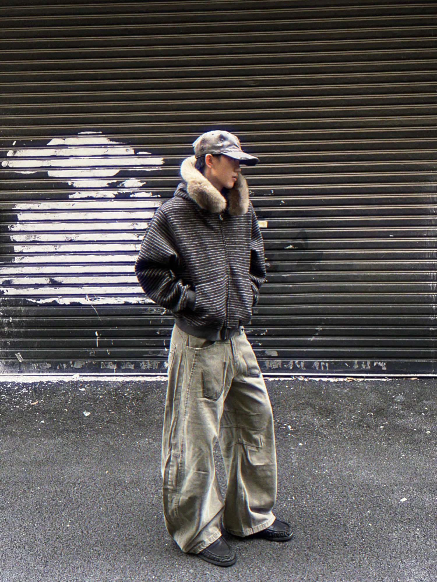 2025 Early Autumn New American Style Fur Collar Striped Zipper Cardigan Hooded Sweatshirt Fashion Trend Unisex Jacket