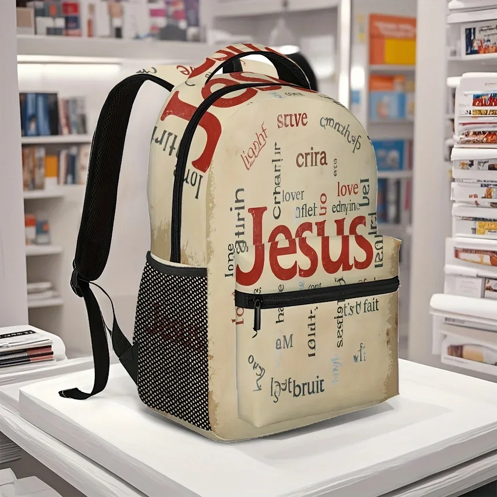 Custom Bag 1pc 2D Flat Printing Christian Themed Backpack Bold Graphic Print Multiple Compartments Suitable For Organizing Essen