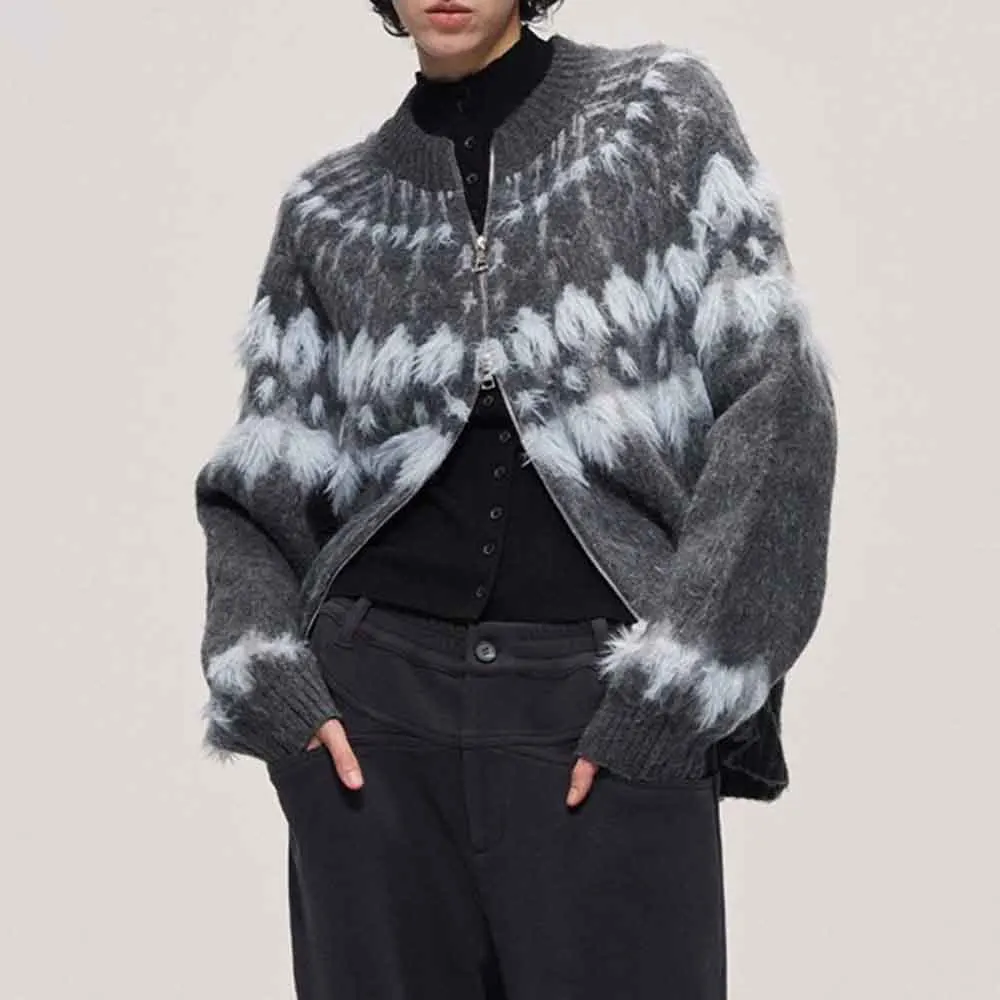 

Новый зимний мужской вязаный кардиган на молнии с длинными рукавами, американский ретро-модный модный уличный повседневный свободный мужской топ 2025